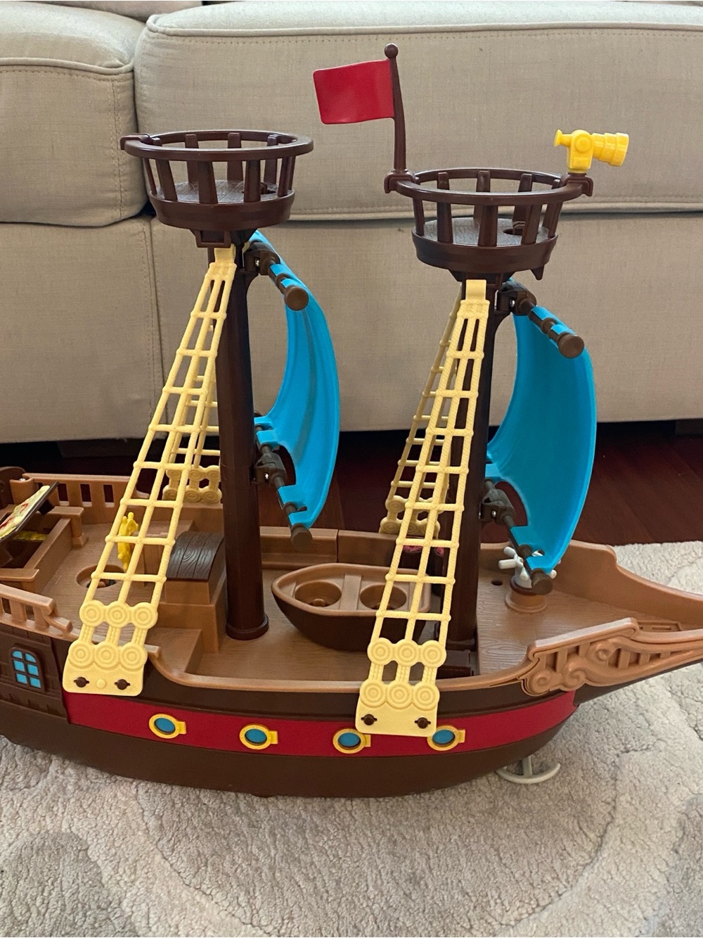 Kids Pirate Ship Playset - Blue, Brown & Yellow Adventure Boat